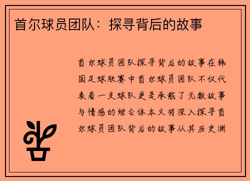 首尔球员团队：探寻背后的故事