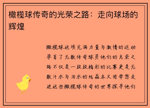 橄榄球传奇的光荣之路：走向球场的辉煌